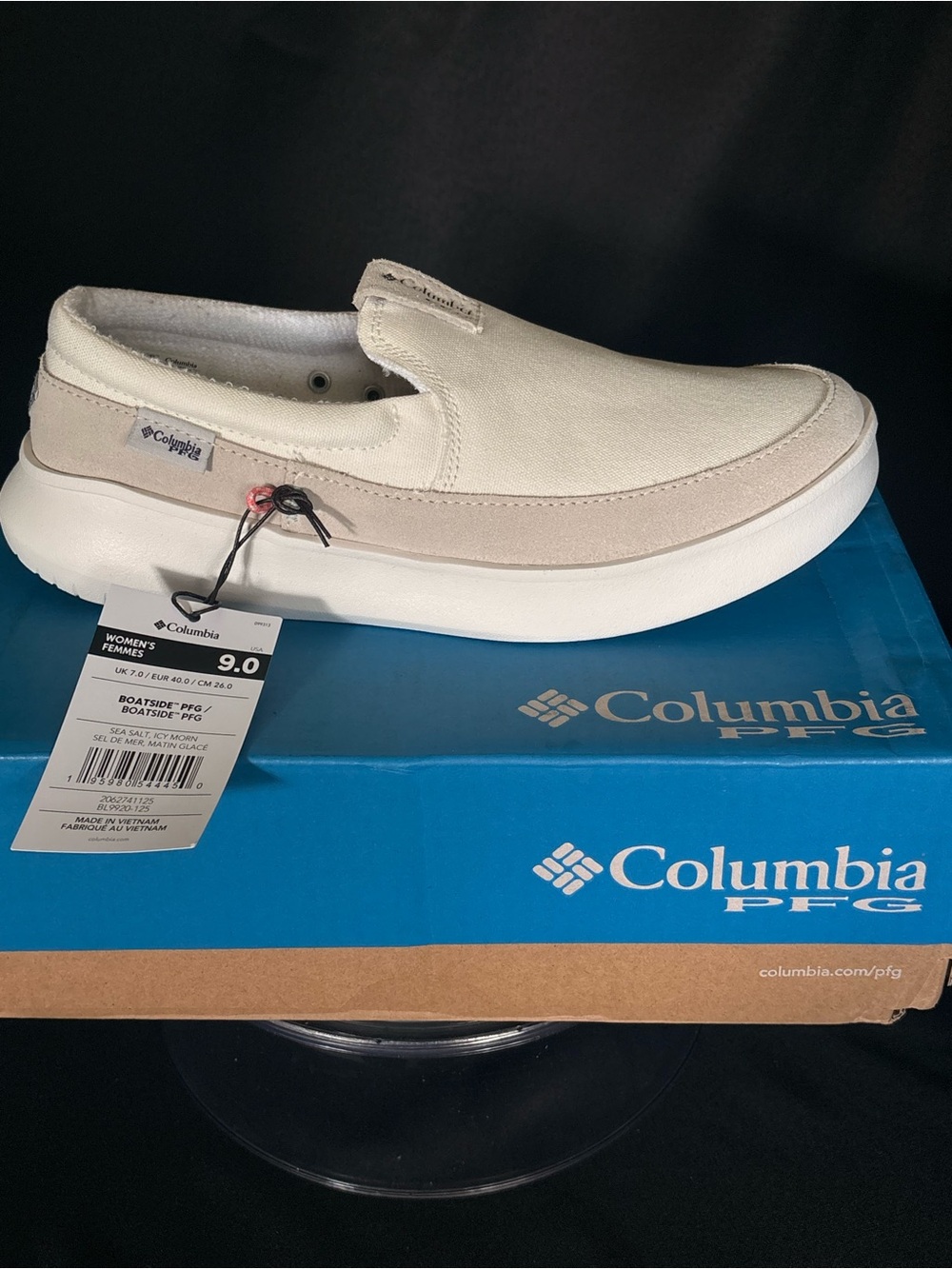 Columbia Men's Slip-On Boat Shoe in White and Beige
